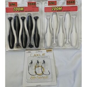 New Lot Fishing Axle Jig Heads 3/0 And Uni Toad Zoom Black/White Softbaits Bass
